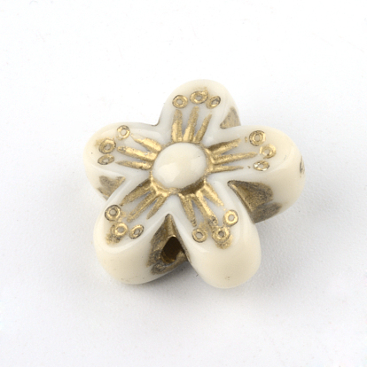 Perles acryliques de placage de fleurs, métal doré enlaça, 16x16x7.5mm, trou: 2 mm, environ 585 pcs / 500 g