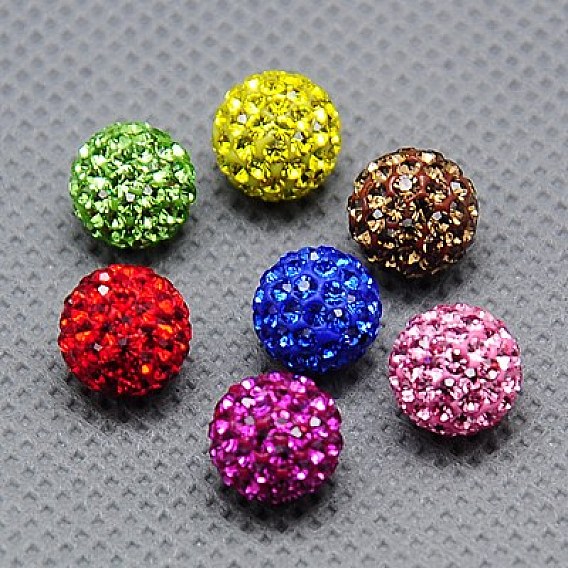 Round Polymer Clay Czech Glass Rhinestone Beads, Pave Disco Ball Beads