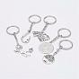 Alloy Pendant Keychain, with Iron Key Rings, Platinum and Antique Silver, Mixed Shapes