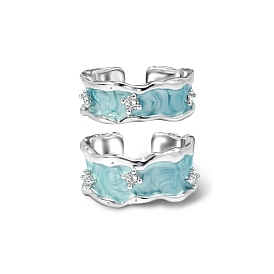 Открытое кольцо-манжета с прозрачной волной кубического циркония, украшения из латуни с платиновым покрытием для женщин