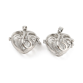 Rack Plating Brass Cage Pendants, Heart Cage Charms, Long-Lasting Plated, Cadmium Free & Lead Free