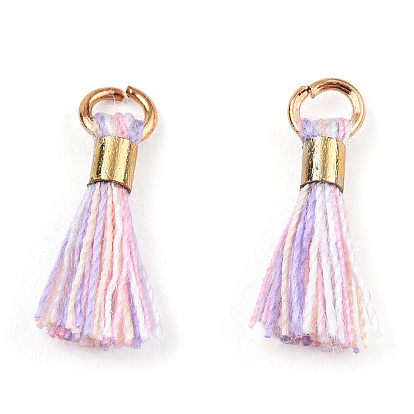 Polycotton(Polyester Cotton) Tassel Pendant Decorations, with Unwelded Iron Jump Rings, Golden