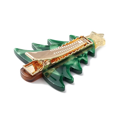 Christmas Cellulose Acetate Alligator Hair Clip, with Alloy Chips, Tree/Holly Leaves/Swan/Candy Cane