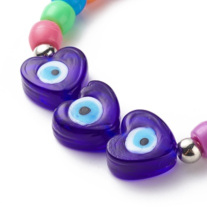 Плетеный браслет из бусин лэмпворк сердце с дурным глазом, регулируемый браслет для женщин