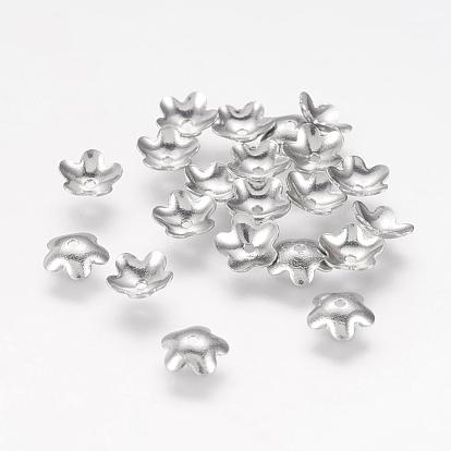 304 acier inoxydable 5 fleurs -petal caps, 6x2mm, trou: 0.7 mm, environ 1000 PCs / sachet 