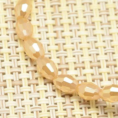Perles en verre electroplate, plein plaqué, facette, ovale, 6x4mm, Trou: 1mm, Environ 72 pcs/chapelet, 16 pouce