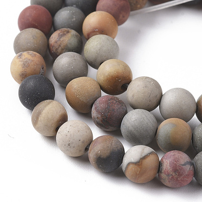 Natural Ocean Jasper Beads Strands, Frosted, Round