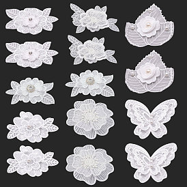 Gorgecraft 14Pcs 7 Style Lace Embroidery Costume Accessories, Applique Patch, Flower & Leaf & Butterfly with Crystal Rhinestone, Sewing Craft Decoration