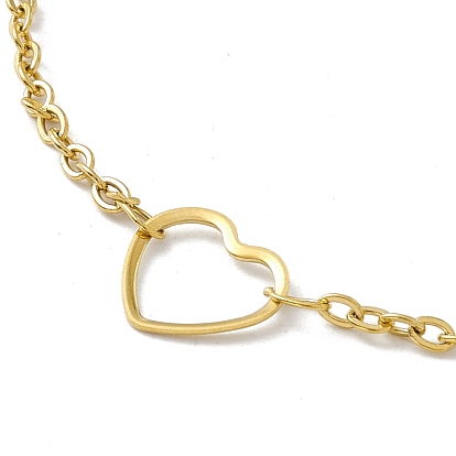 Vacuum Plating 304 Stainless Steel Heart Link Anklet with Cable Chains for Women