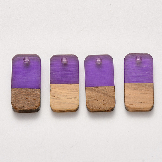 Two-tone Transparent Resin & Walnut Wood Pendants, Waxed, Rectangle