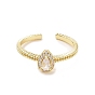 Clear Cubic Zirconia Teardrop Open Cuff Ring, Brass Jewelry for Women