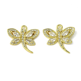 Eco-Friendly Brass Micro Pave Cubic Zirconia Pendants,  Long-Lasting Plated, Real 18K Gold Plated, Cadmium Free & Lead Free, Dragonfly