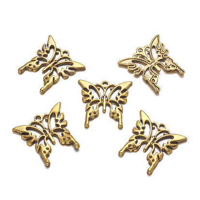 Tibetan Style Alloy Pendants, Lead Free and Cadmium Free,Butterfly, 25x26x2mm, Hole: 2mm