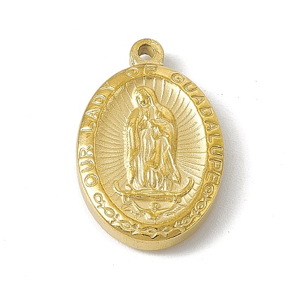 304 Stainless Steel Pendants, Oval with Virgin Mary Charm