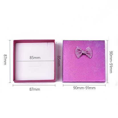 Cardboard Jewelry Boxes, for Necklaces, Ring, Earring, with Bowknot Ribbon Outside and Black Sponge Inside, Square