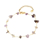 Bracelets de cheville en perles de pierres précieuses mélangées naturelles, chaînes de cheville en laiton, or