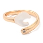 Natural Shell Spanner Open Cuff Ring with Cubic Zirconia, Brass Rings for Women