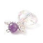 Gemstone AB Color Acrylic Pendants, Angel Charm, with Alloy & Brass & 304 Stainless Steel Findings, Mixed Color