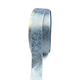 48 Yards Gold Stamping Polyester Ribbon, Flower Printed Ribbon for Gift Wrapping, Party Decorations