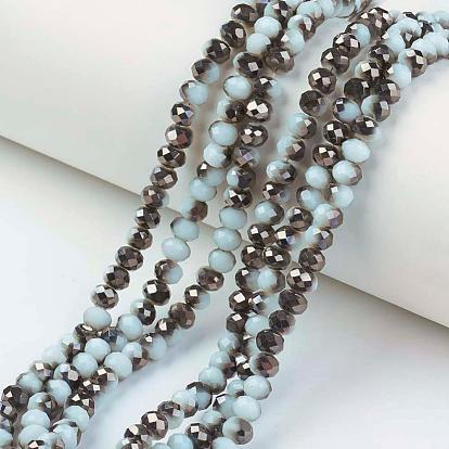 Electrochapa hilos de perlas de vidrio opacas, medio negro chapado, facetados, Rondana plana