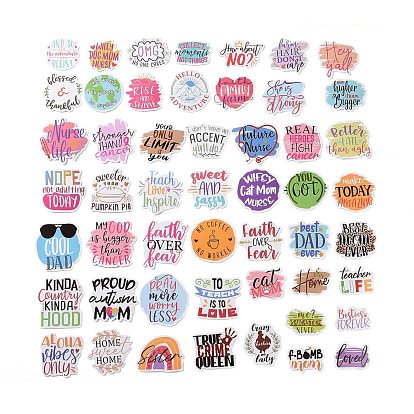 50Pcs Cartoon English Word Paper Sticker Label Set, Adhesive Label Stickers, for Suitcase & Skateboard & Refigerator Decor