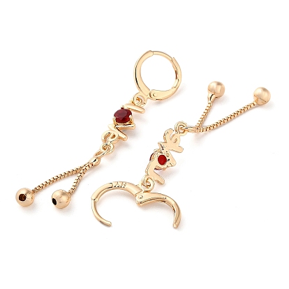 Glass Word Love Leverback Earrings, Brass Chains Tassel Earrings for Women