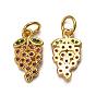 Autumn Theme Brass Micro Pave Cubic Zirconia Charms, with Jump Rings, Long-Lasting Plated, Grape