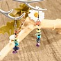 Natural & Synthetic Mixed Gemstone Chip Beaded Dangle Earrings with Glass, 7 Chakra Brass Long Drop Earrings for Women