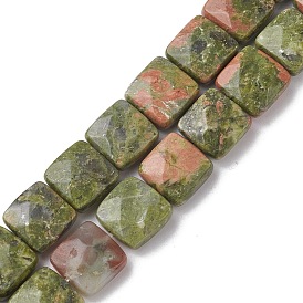 Natural Unakite Beads Strands, Faceted Square