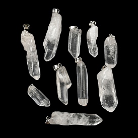 Natural Quartz Crystal Pendants, Rock Crystal, Bullet Charms with Stainless Steel Color Tone 201 Stainless Steel Snap on Bails