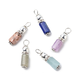 Natural Mixed Gemstone Pendants, with Synthetic Hematite Beads & Brass & Alloy Findings, Faceted Faceted, Antique Silver & Silver