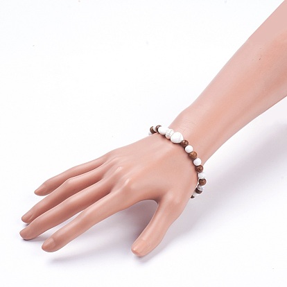 Bracelets élastiques de pierres fines, avec perles de qualité b et perles de bois