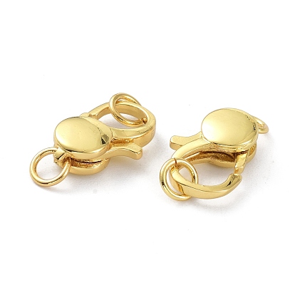 Rack Plating Brass Lobster Claw Clasps, with Jump Ring, Long-Lasting Plated, Parrot Trigger Clasps