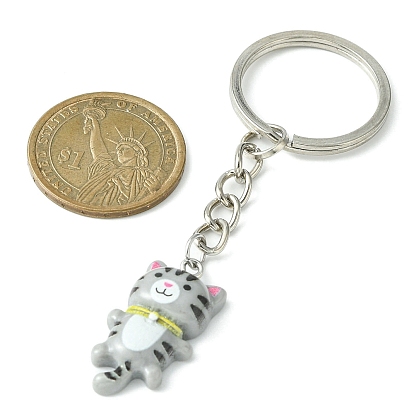 Cat Resin Pendants Keychain, with Iron Split Key Rings