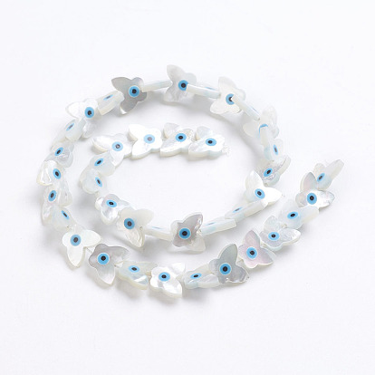 Natural White Shell Mother of Pearl Shell Beads, Pearlized, Butterfly with Evil Eye