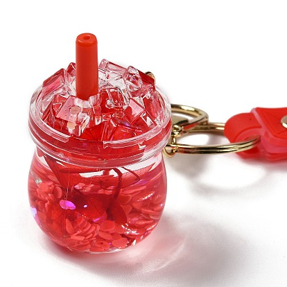 Drinks Bottle Acrylic Pendant Keychain Decoration, Liquid Quicksand Floating Handbag Accessories, with Alloy Findings