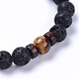 Natural Lava Rock Bead Stretch Bracelets, with Gemstone Beads and Wood Beads