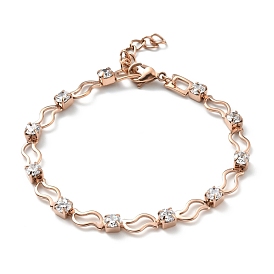 Crystal Cubic Zirconia Tennis Bracelet, Ion Plating(IP) 304 Stainless Steel Leaf Link Chains Bracelet for Women