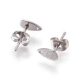 Ion Plating(IP) 304 Stainless Steel Stud Earring Findings for Dangle Charms, Textured Teardrop