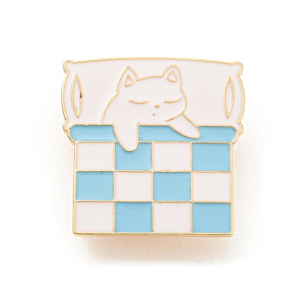 Cartoon Style Cat in the Bed/Drawer/Bag Enamel Pins, Light Gold Alloy Badge for Women