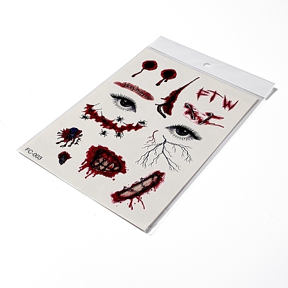 9Pcs 9 Style Halloween Clown Horror Removable Temporary Tattoos Paper Face Stickers, Rectangle with Eye/Mouth/Wound Pattern
