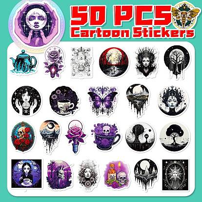 50Pcs 50 Styles Gothic Theme 3D PVC Adhesive Waterproof Stickers Set, for Kid's Art Craft, Bottle, Luggage Decor