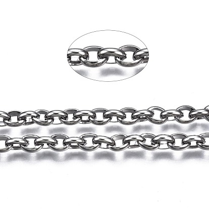 304 Stainless Steel Cable Chains, with Spool, Unwelded, Oval