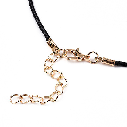 Воском хлопка ожерелье шнура решений, с застежками-карабинами из сплава и удлинителями железных цепочек