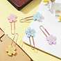 Marcapáginas de flores bordadas de poliéster, clips de papel de hierro dorado rosa