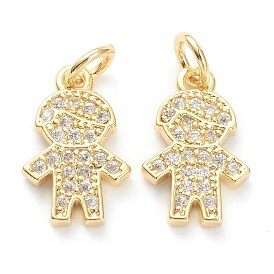Brass Micro Pave Clear Cubic Zirconia Pendants, Long-Lasting Plated, Boy
