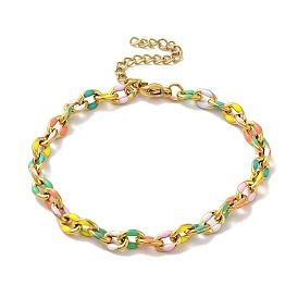 304 Stainless Steel Enamel Colorful Oval Cross Chain Bracelets, for Women
