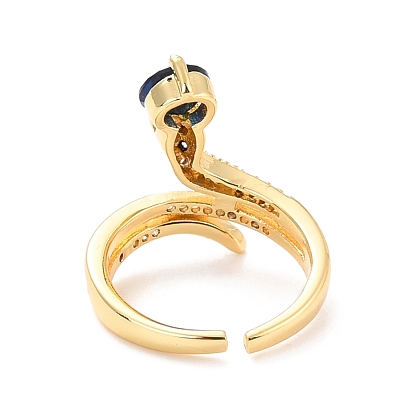 Anillo de serpiente con circonita cúbica para mujer, anillo abierto de banda ancha de latón chapado en oro real 18k, sin plomo y cadmio