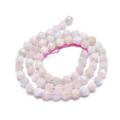 Perlas naturales morganita hebras, facetados, rondo, cuentas redondas con corte de estrella
