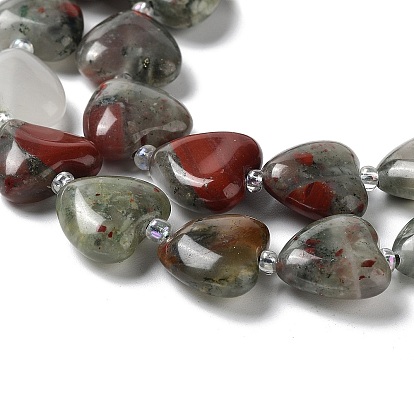 Naturelles africaines perles bloodstone brins, avec des perles de rocaille, cœur